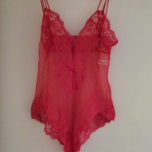 Vintage Formfit Red all Lace Teddy Ties in front Exquisite! Sexy Red!